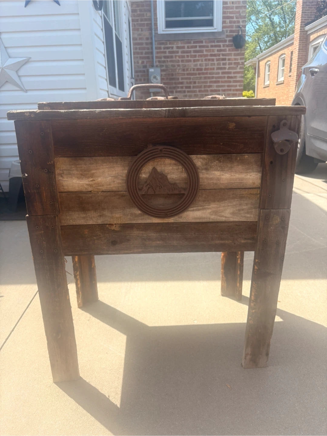 Rustic Wooden Cooler with Bottle Opener