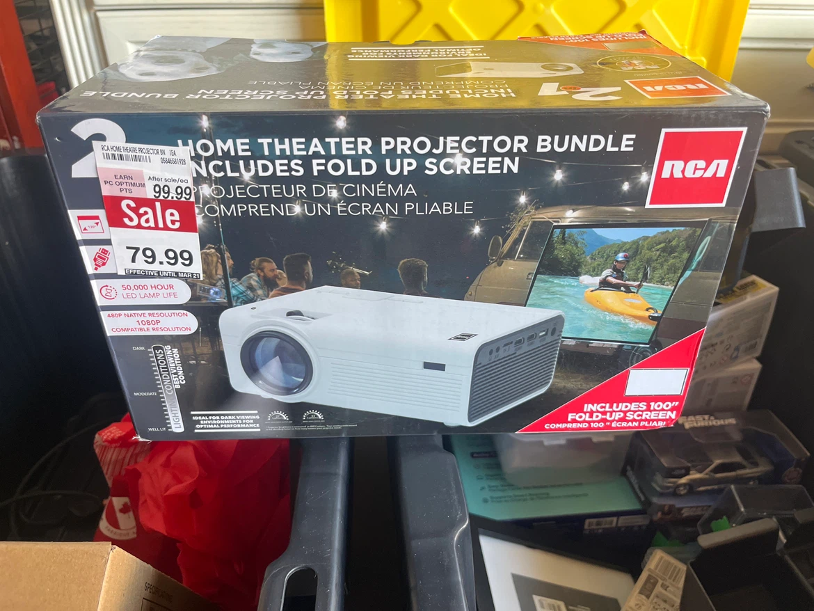 RCA Home Theater Projector Bundle with 100" Fold-Up Screen