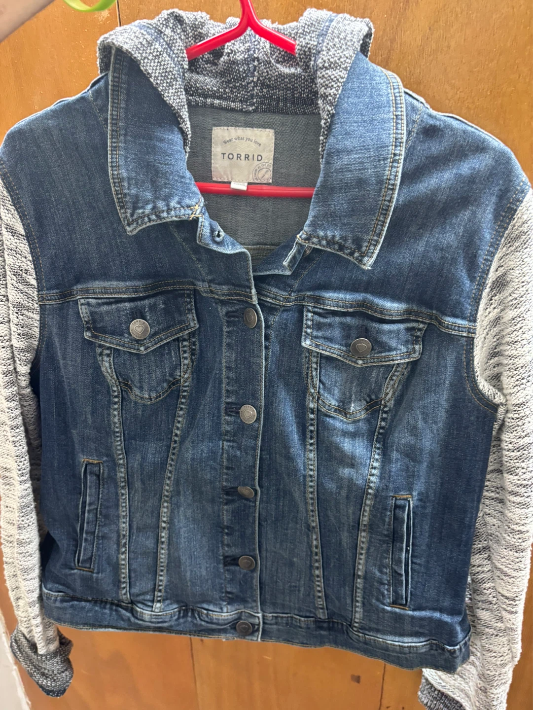 Torrid Denim Jacket with Hooded Knit Sleeves - photo 2