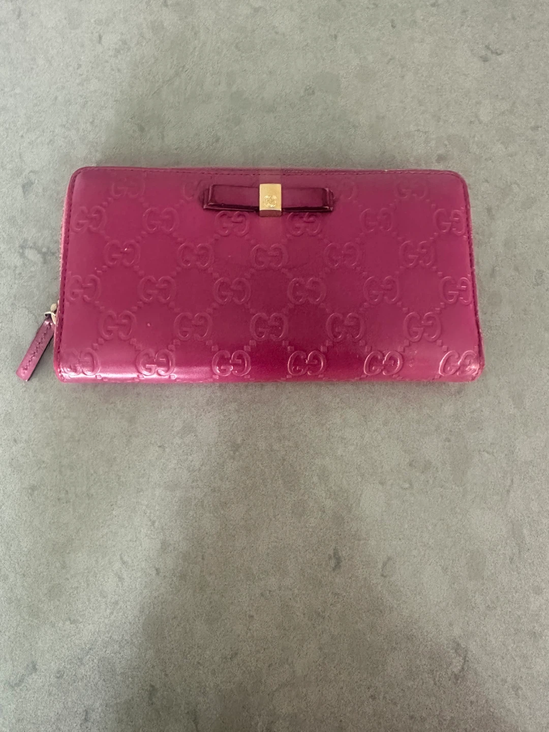 Gucci Pink GG Embossed Leather Zip Around Wallet