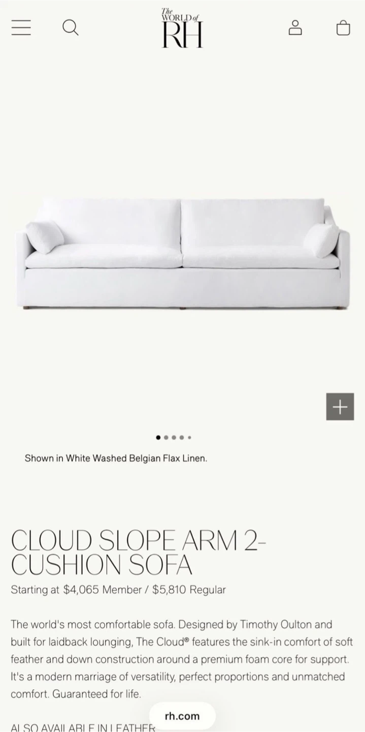 Restoration Hardware Cloud Slope Arm Sofa - photo 4