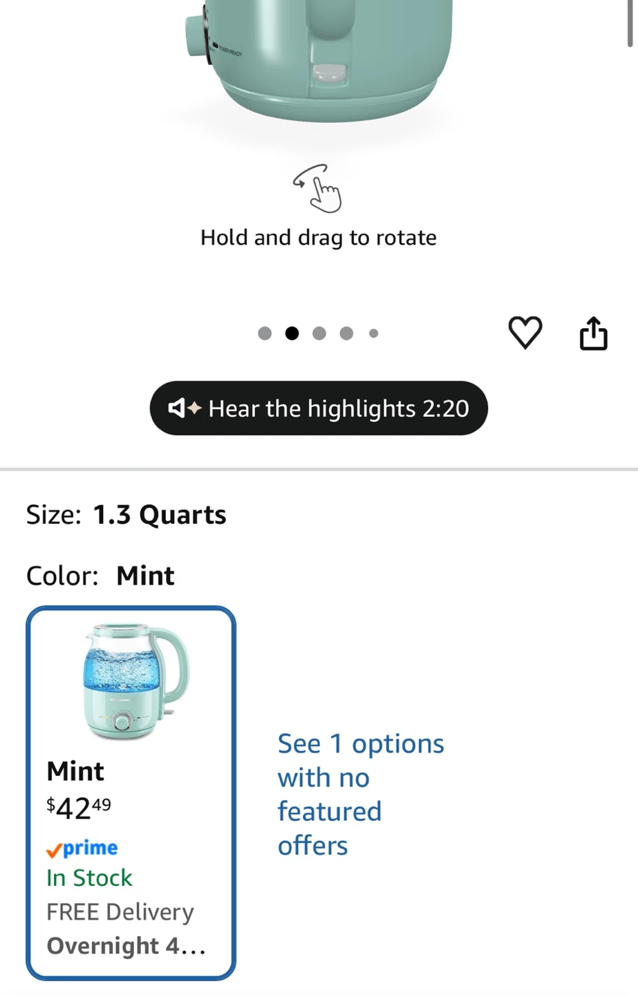 Elite Gourmet Electric Glass Kettle 1.3 Quarts Mint - photo 3