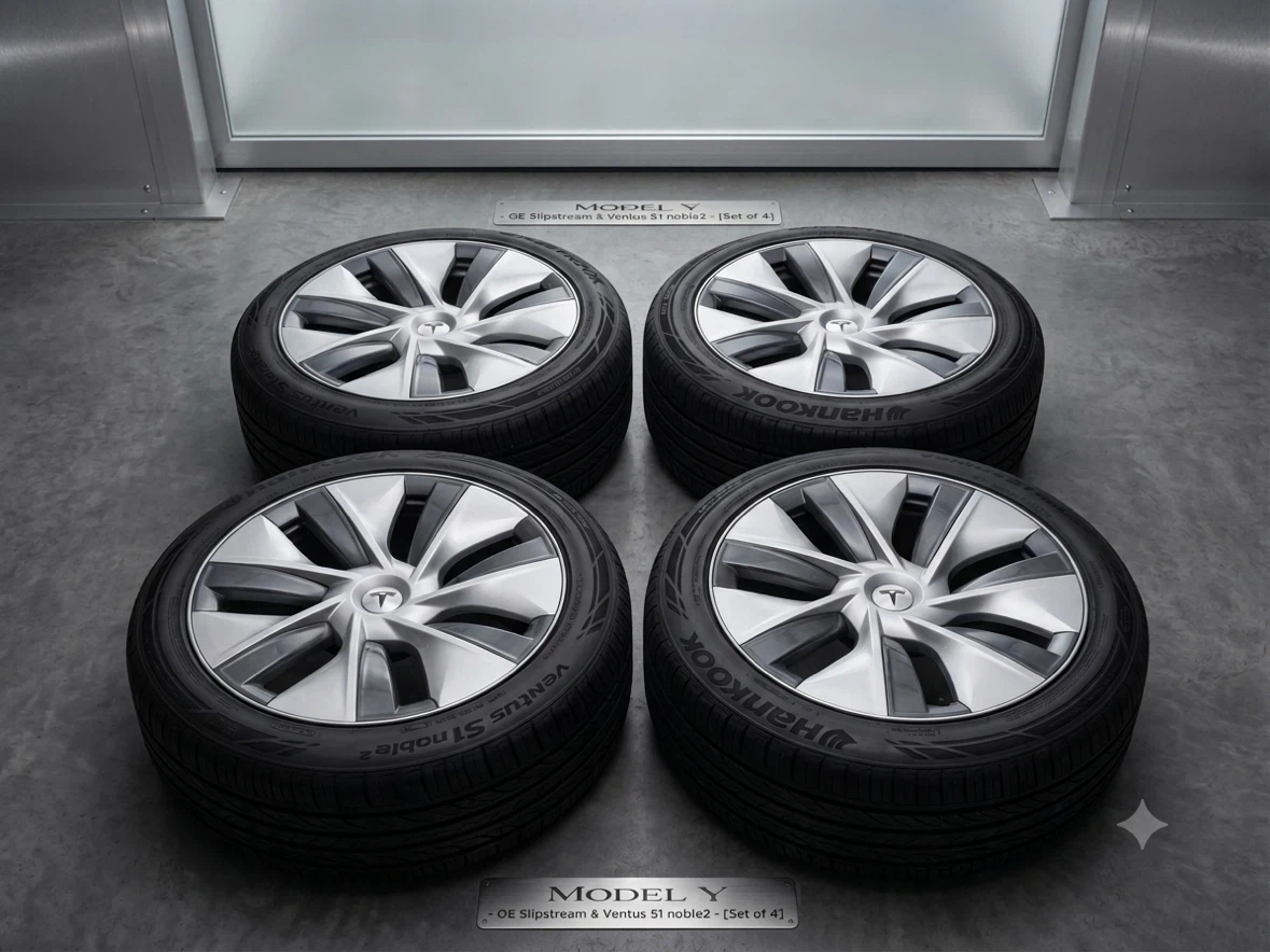 Tesla Model Y OEM 19” Gemini Wheels & Tires – Complete Set of 4