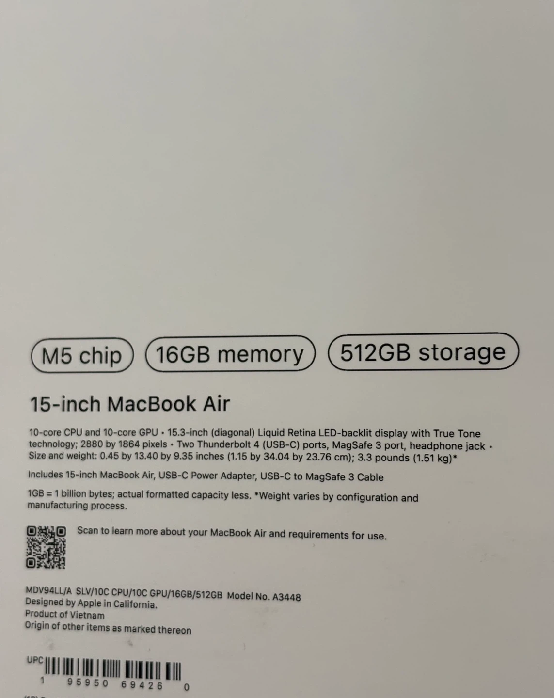 Silver M5 MacBook Air 15