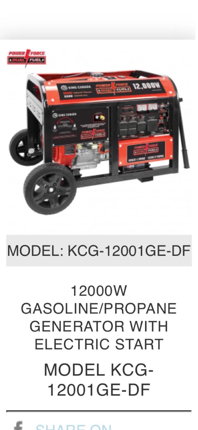 King Canada 12000W Dual Fuel Generator