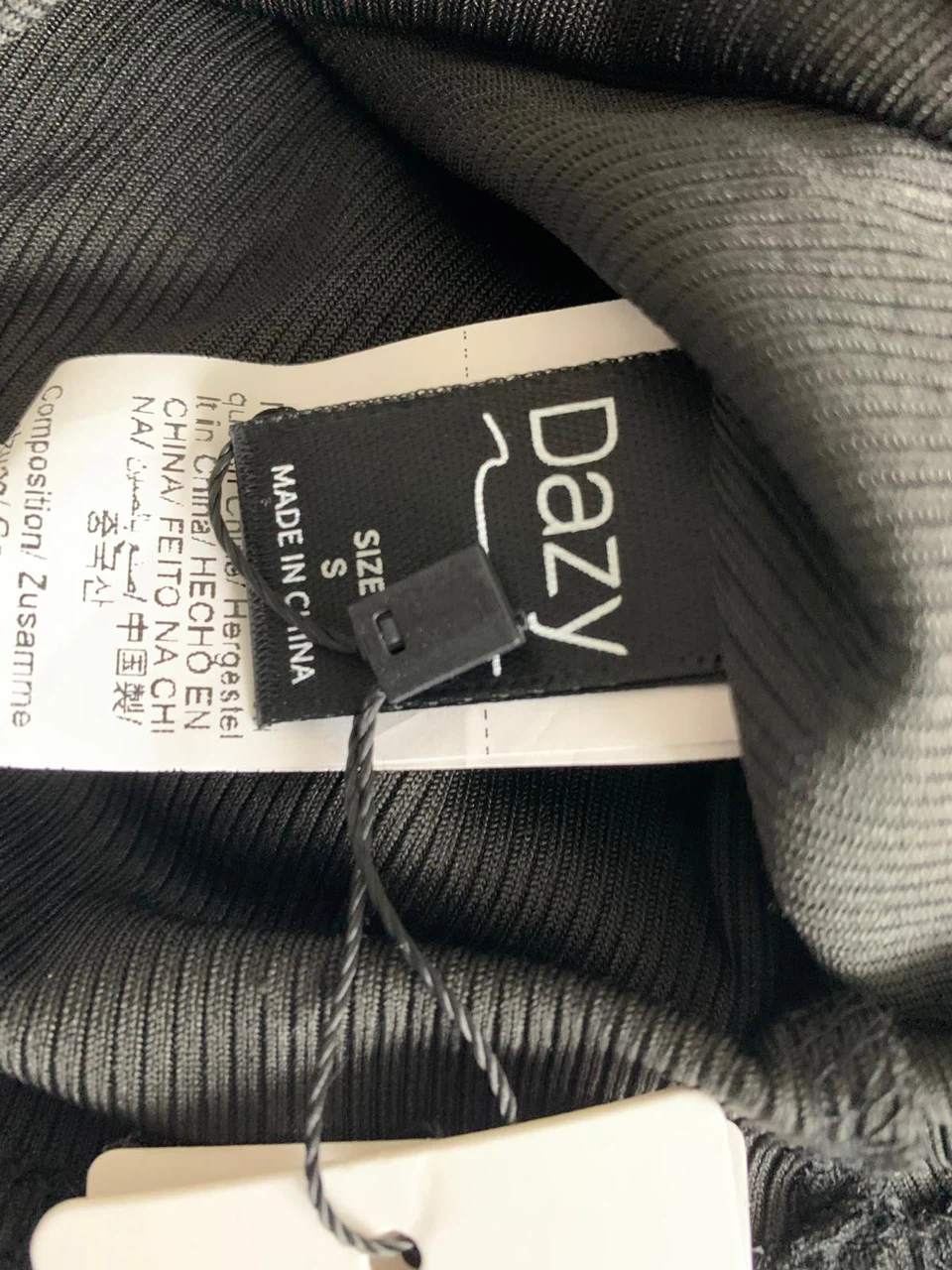 Dazy Black Ribbed Long Sleeve Button Up Top - Size S - photo 2