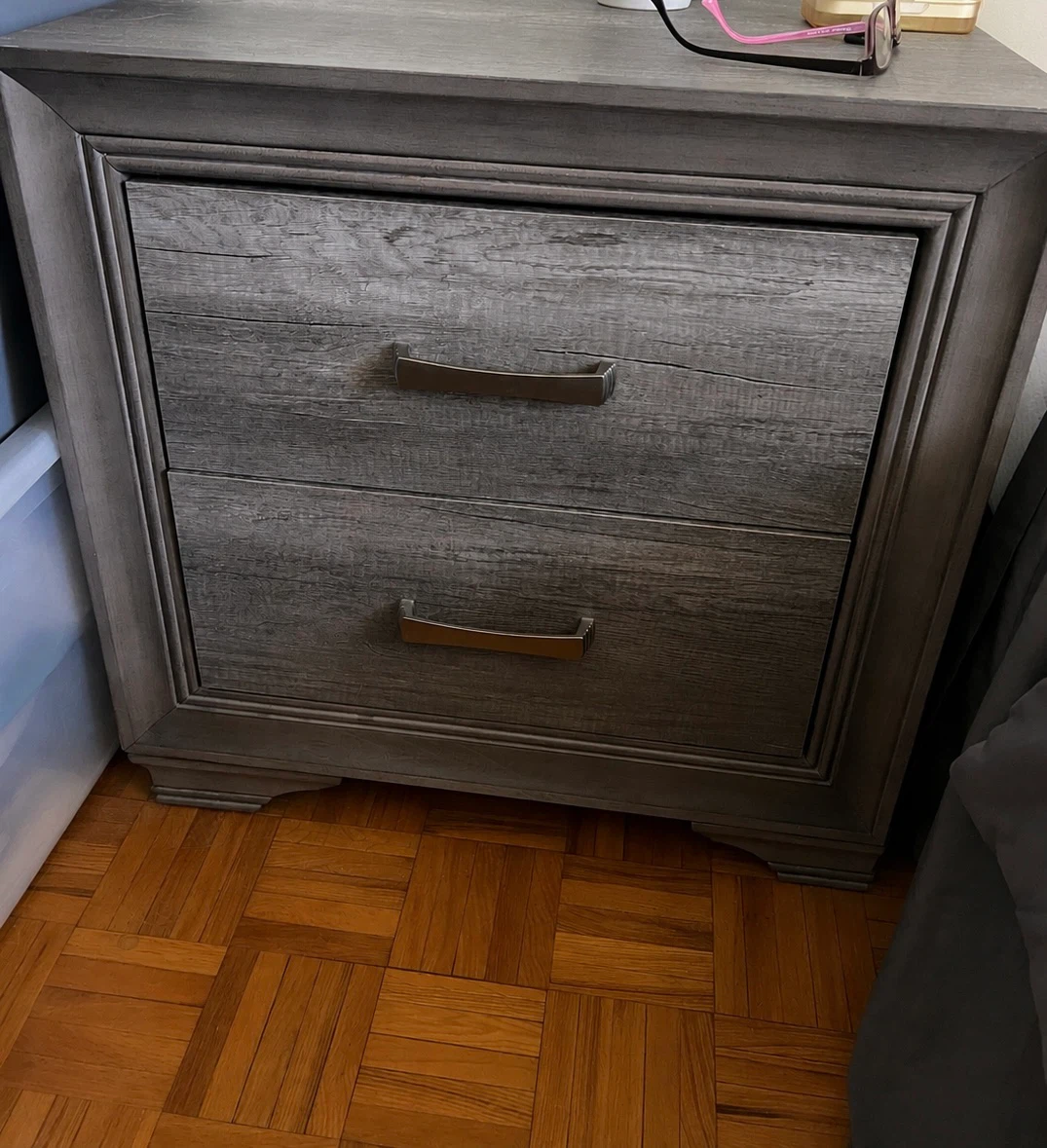 Moving Sale - Grey Wood Grain Dresser and (2) Nightstand Set - photo 2