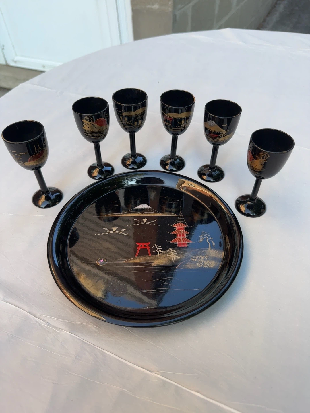 Vintage Japanese Lacquerware Sake Set with Tray