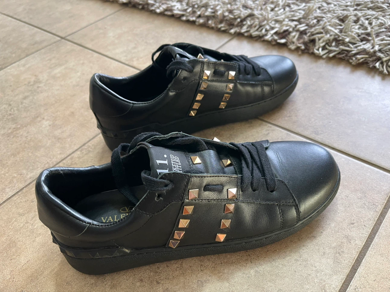 Premium black leather sneakers, with Rose gold studs - photo 2