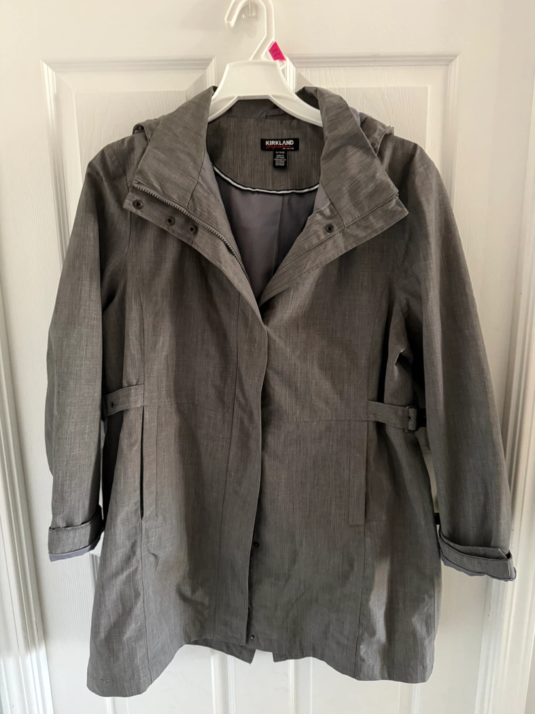 *EUC* Ladies’ Grey Hooded Rain Jacket trench coat XL