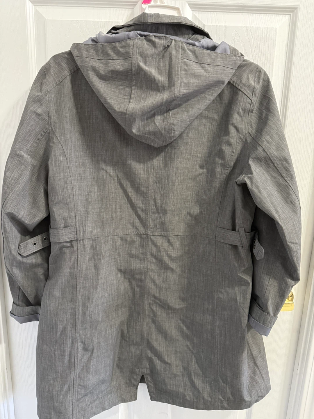 *EUC* Ladies’ Grey Hooded Rain Jacket trench coat XL - photo 3