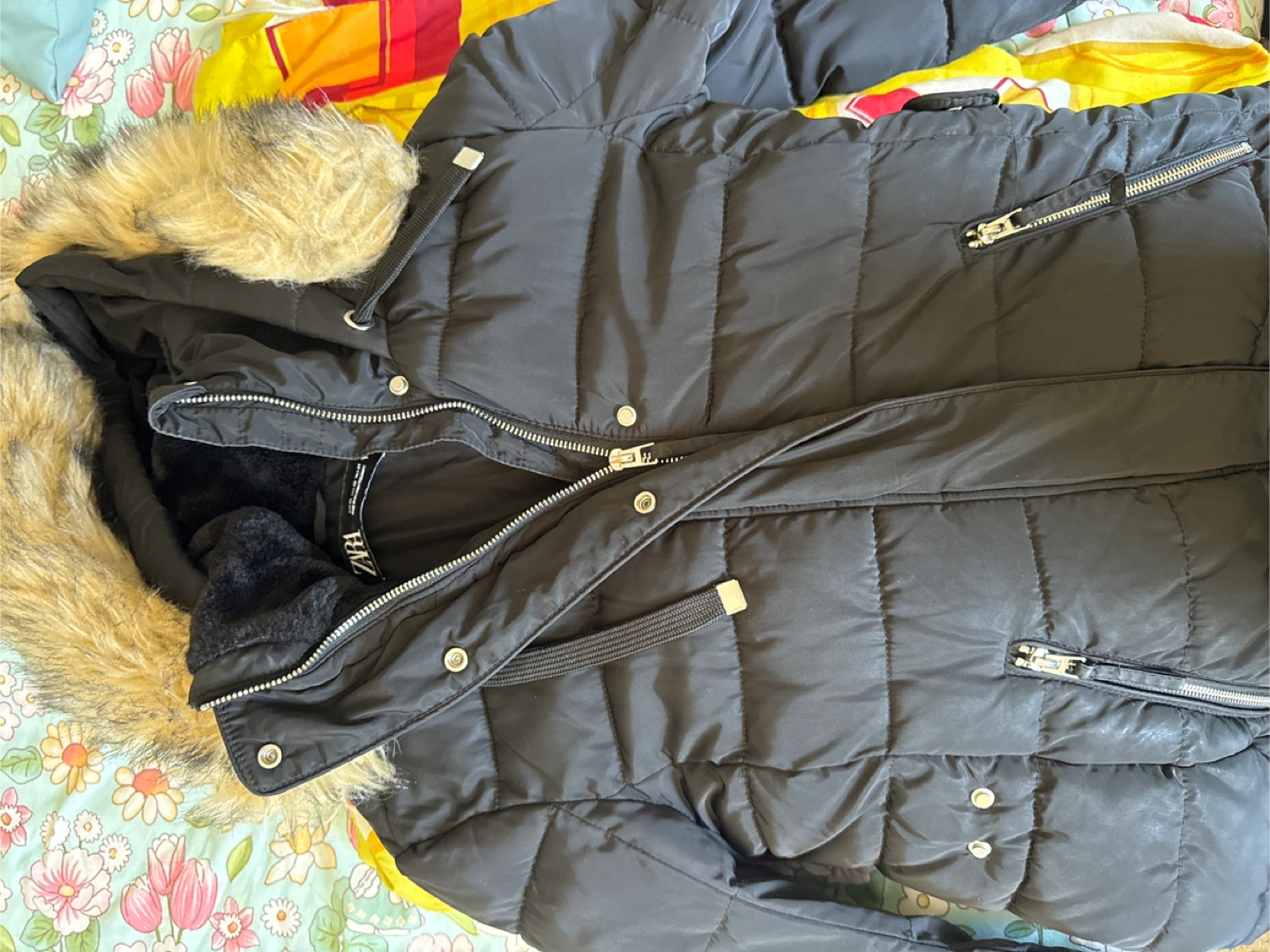Zara Puffer Jacket with Fur Hood