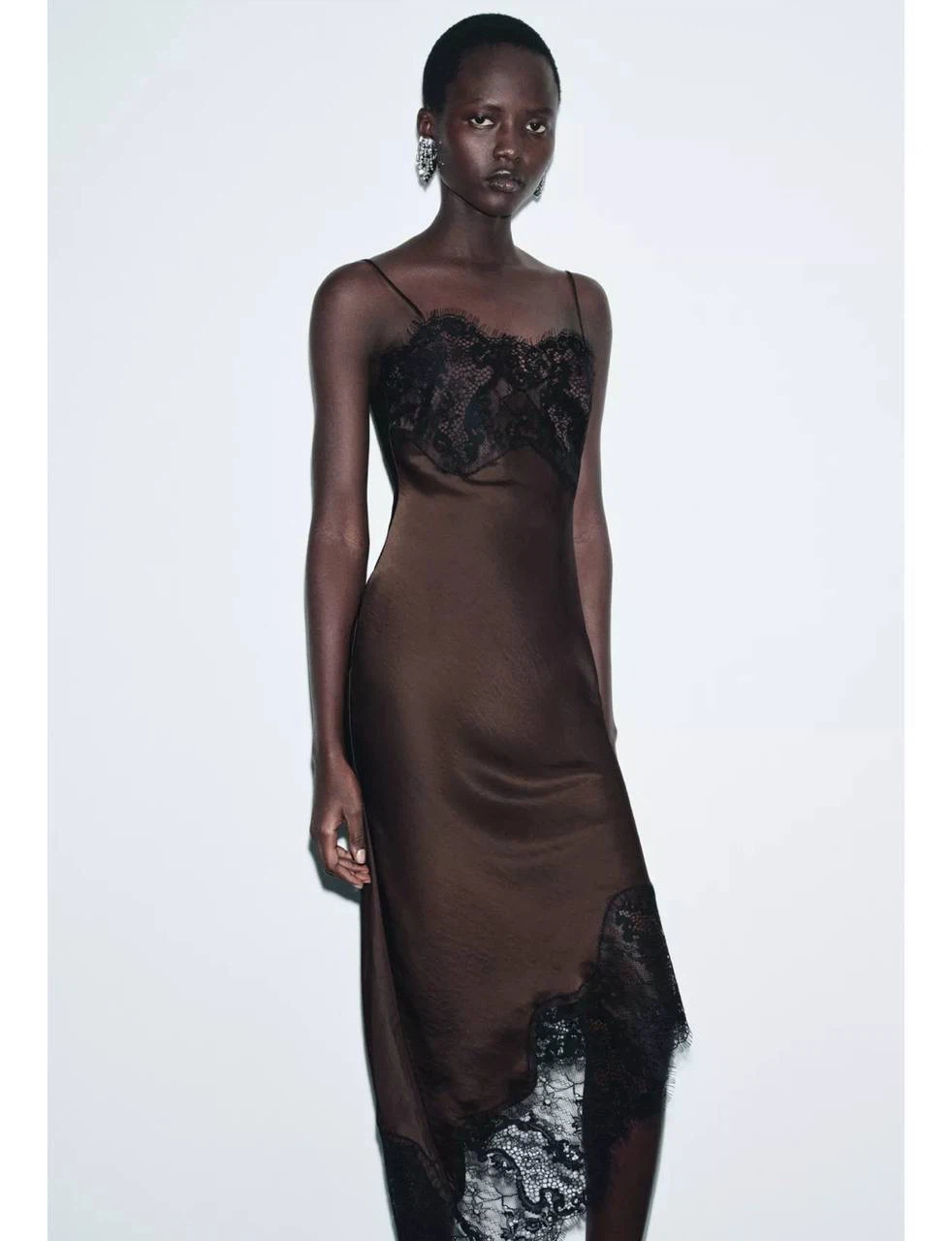 ZARA Asymmetric Satin Lace Dress – Size S (New Collection) - photo 3