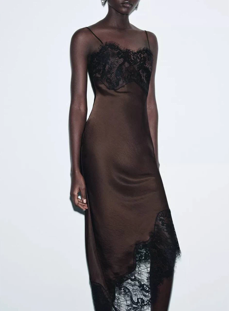 ZARA Asymmetric Satin Lace Dress – Size S (New Collection) - photo 4
