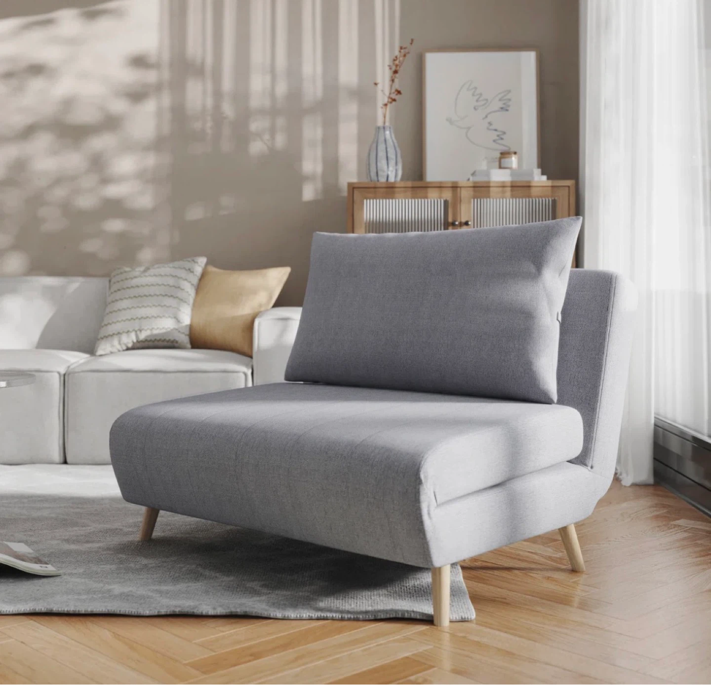 Grey Foldable Chair/Sofa with Pillow
