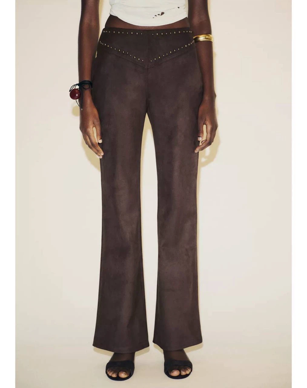 Dark brown studded flared pants Zara, size L