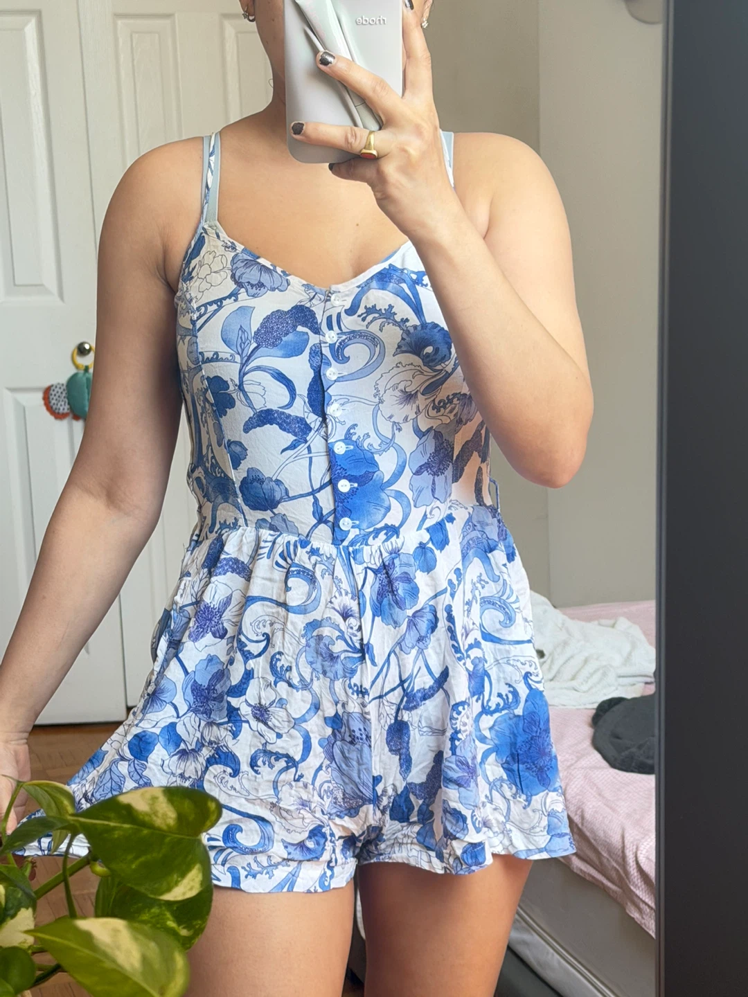 Blue and White Floral Romper