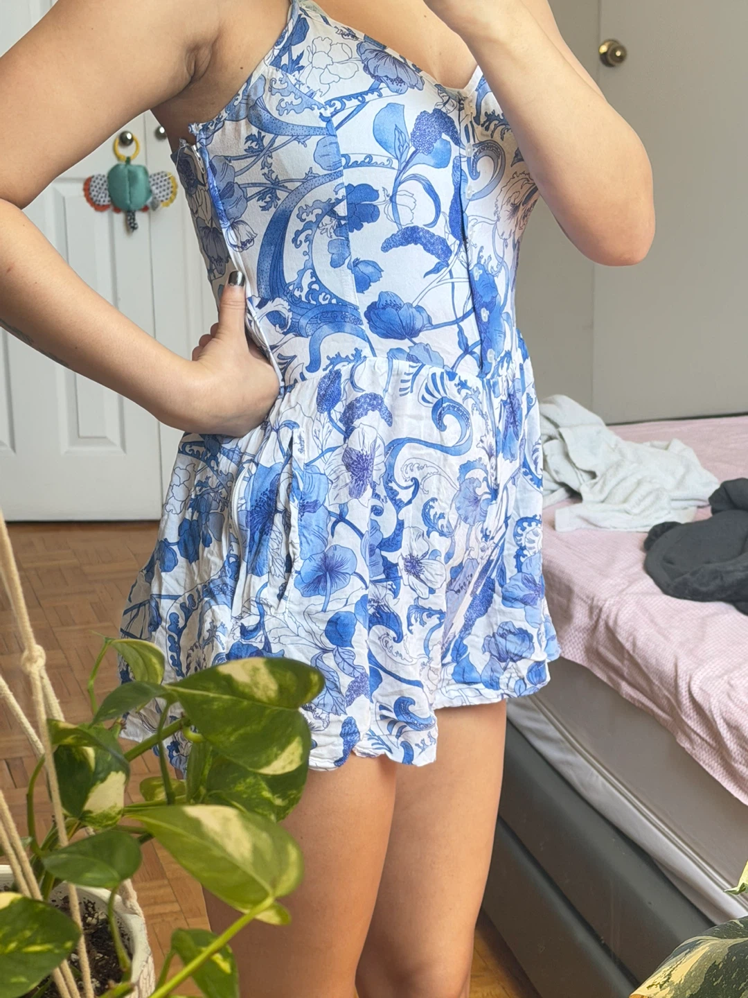 Blue and White Floral Romper - photo 2