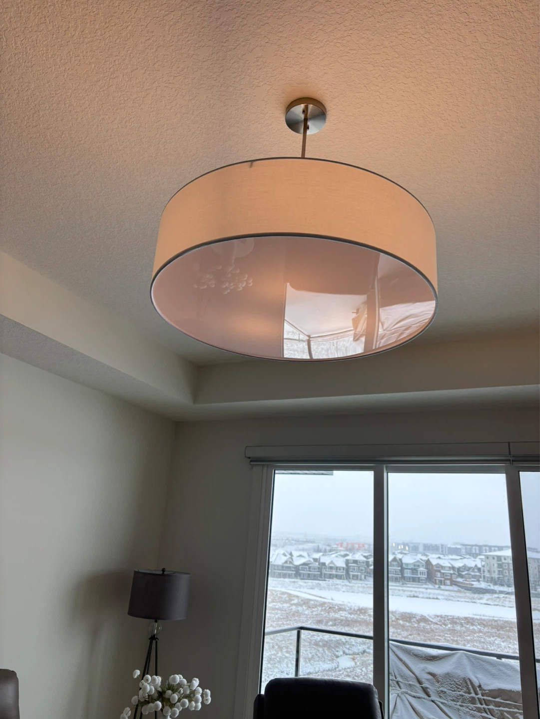 Set of 3 White Drum Pendant Lights - photo 3