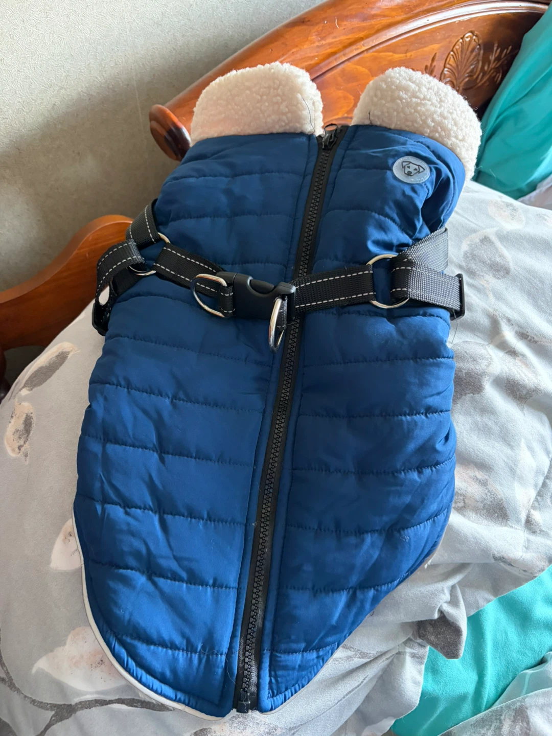 Blue Puffer Dog Winter Coat with Harness Opening - photo 2
