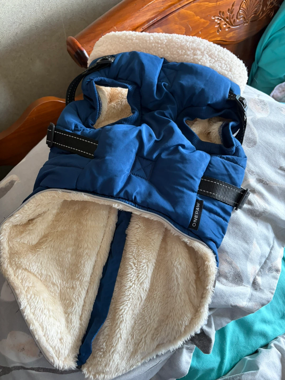 Blue Puffer Dog Winter Coat with Harness Opening - photo 3