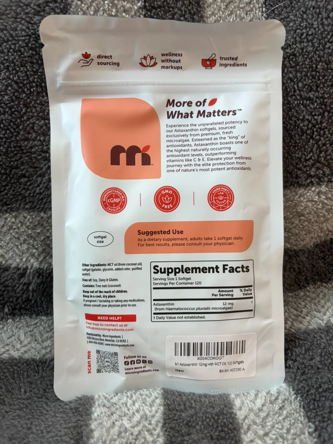 New! Micro Ingredients Astaxanthin 12mg Softgels with MCT Oil - photo 2