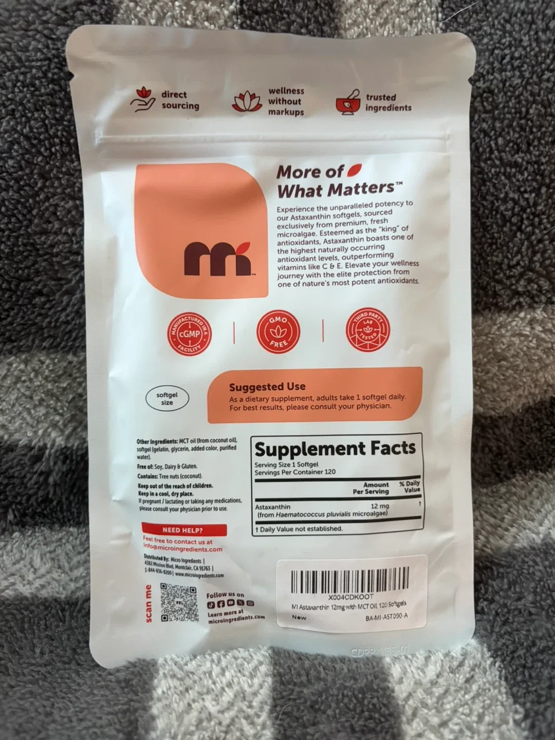 New! Micro Ingredients Astaxanthin 12mg Softgels with MCT Oil - photo 2