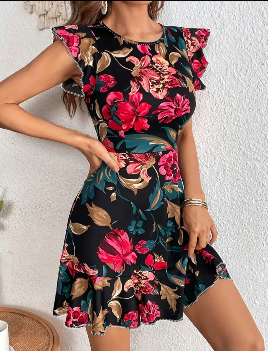 Floral Print Ruffle Sleeve Dress - photo 2