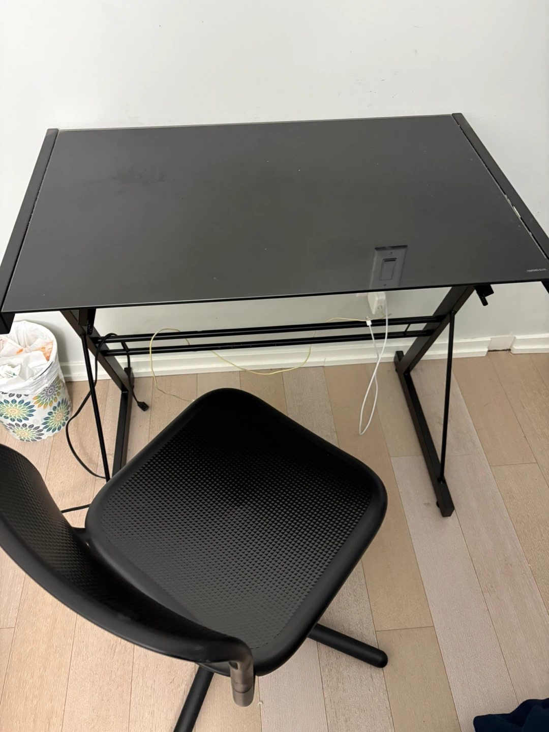 Black Desk Table with Glass Top
