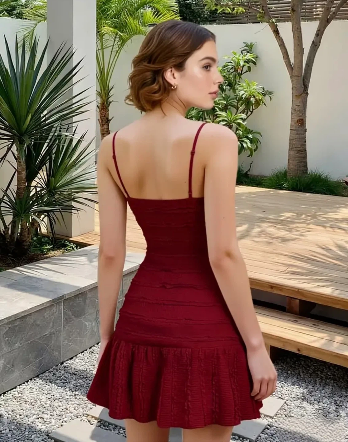 Women's Red Smocked Ruffle Mini Dress - photo 2