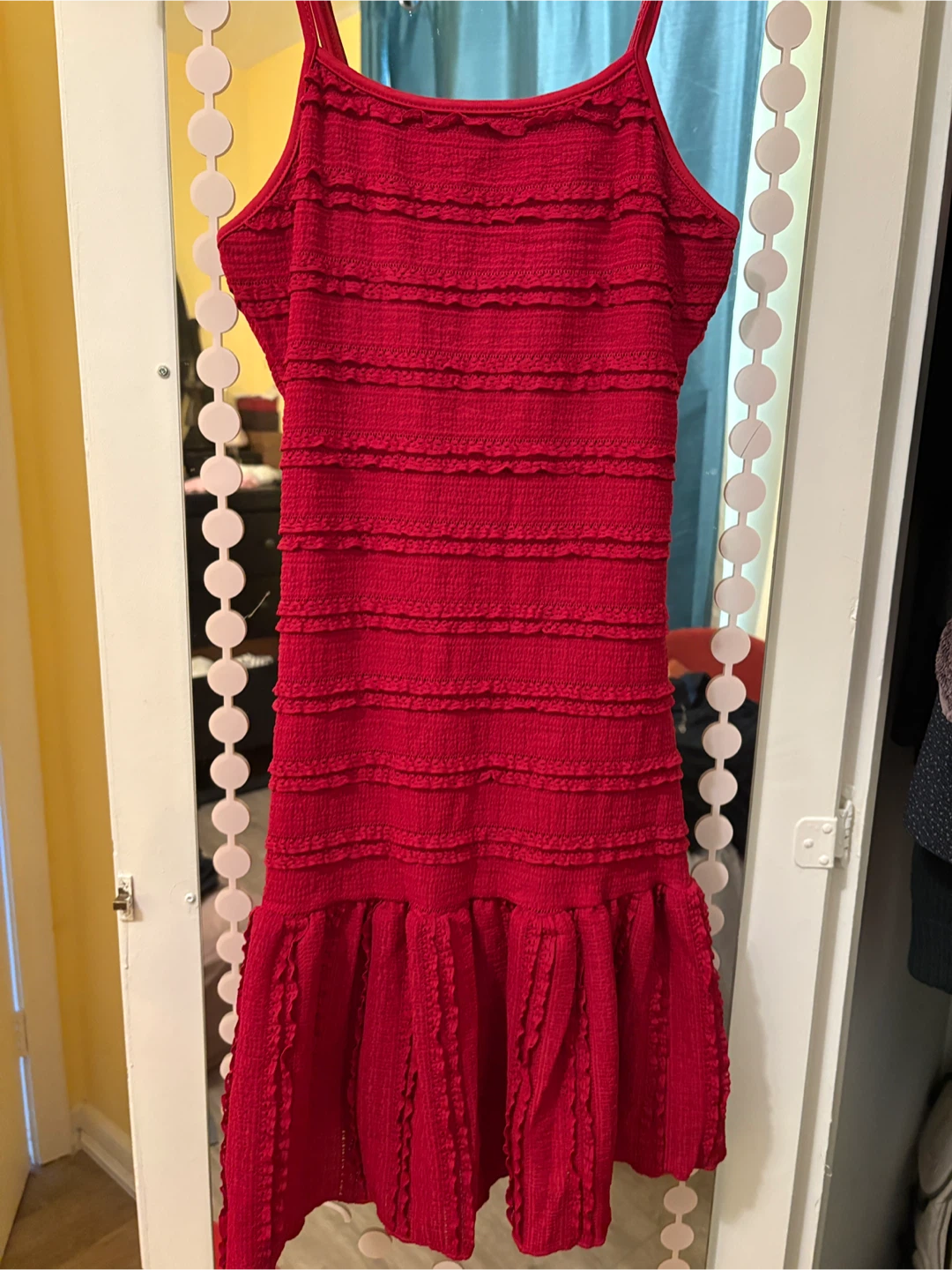 Women's Red Smocked Ruffle Mini Dress - photo 3