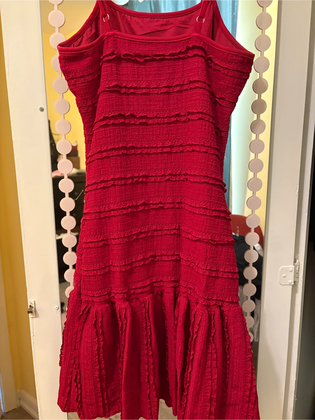 Women's Red Smocked Ruffle Mini Dress - photo 4