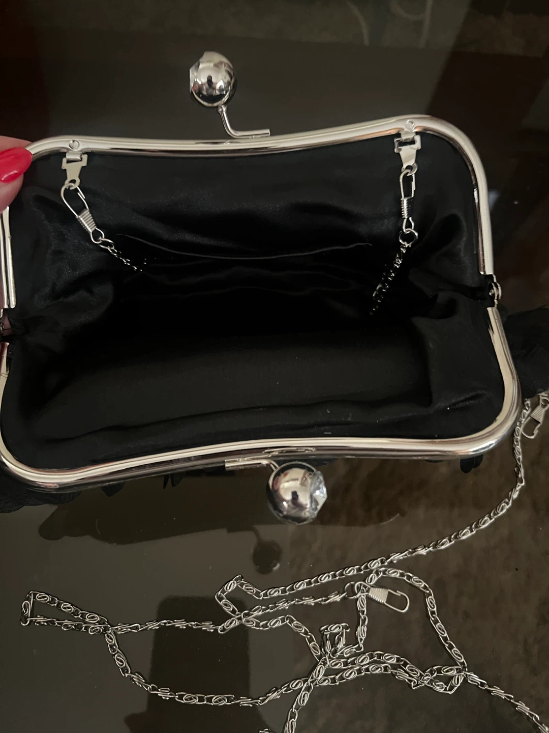 Black Evening Clutch with Flower Applique - photo 3