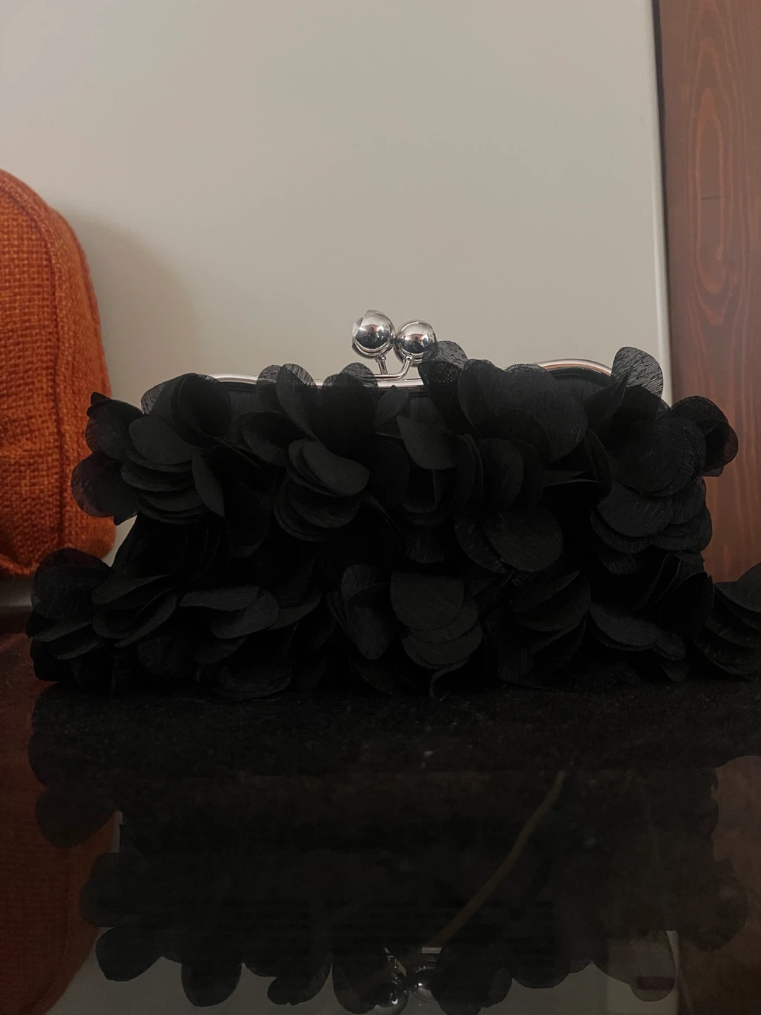 Black Evening Clutch with Flower Applique - photo 2