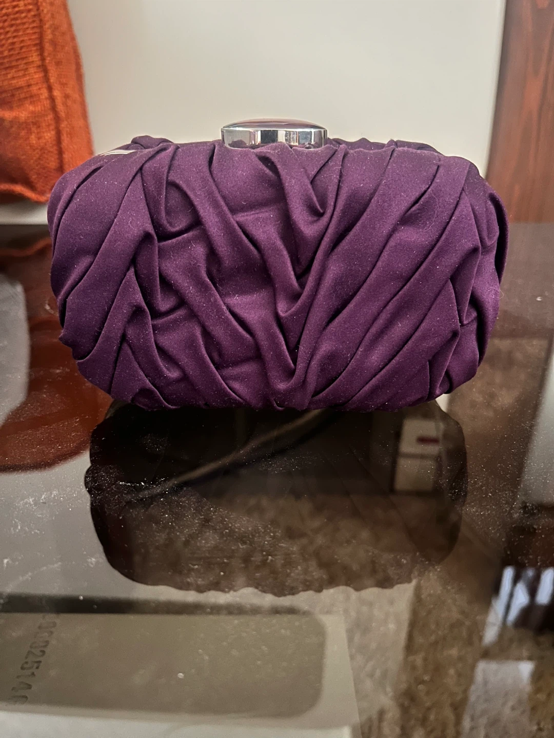 Purple Pleated Clutch Purse with Silver Clasp
