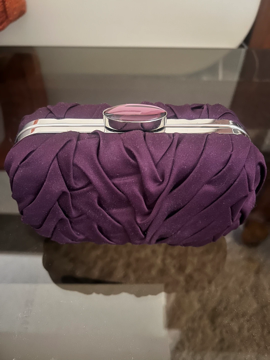 Purple Pleated Clutch Purse with Silver Clasp - photo 2