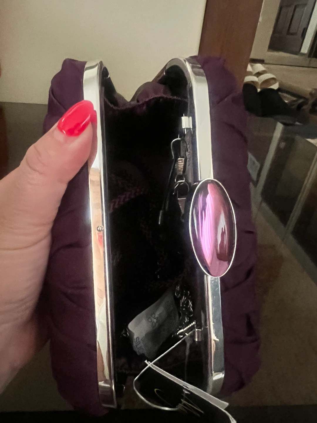 Purple Pleated Clutch Purse with Silver Clasp - photo 3