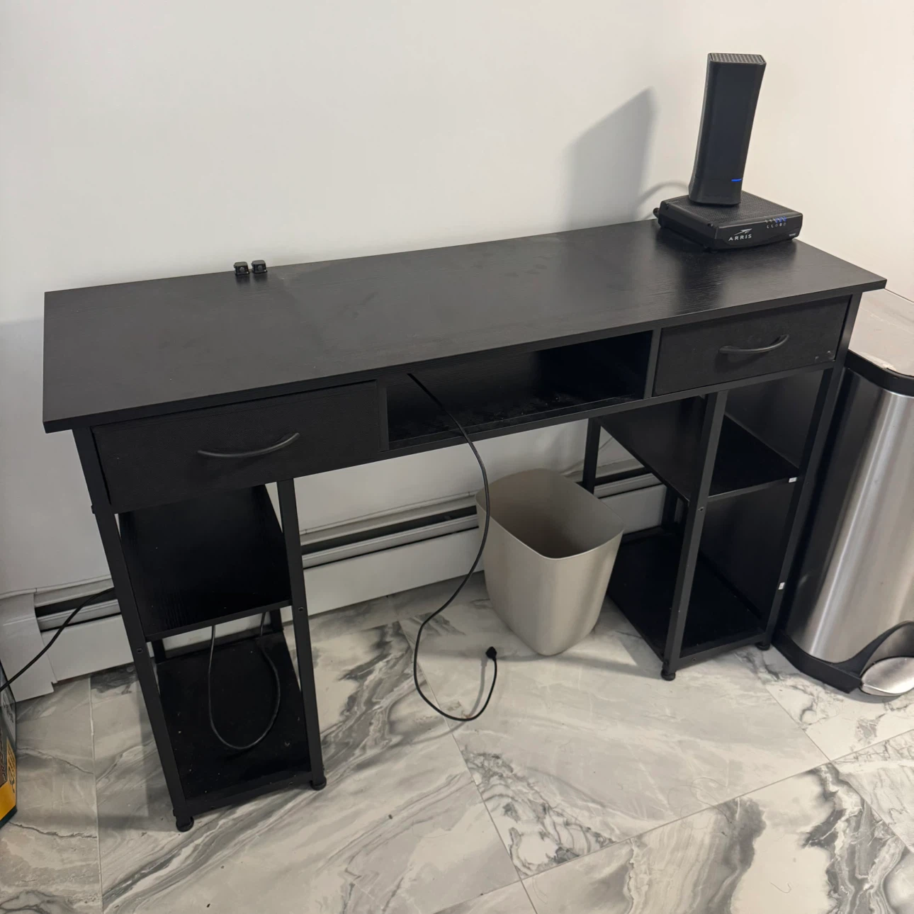 Black Writing Desk with Shelves and Drawers