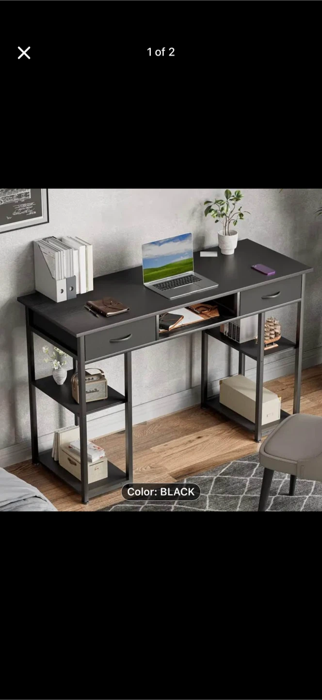 Black Writing Desk with Shelves and Drawers - photo 2