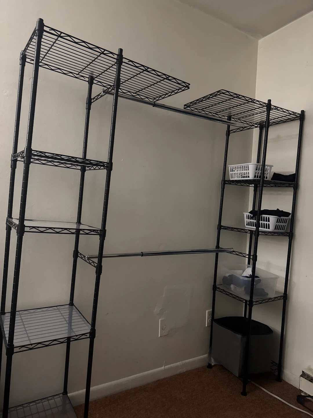 Black Wire Shelving Unit with Hanging Rod