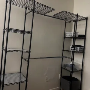 Black Wire Shelving Unit with Hanging Rod