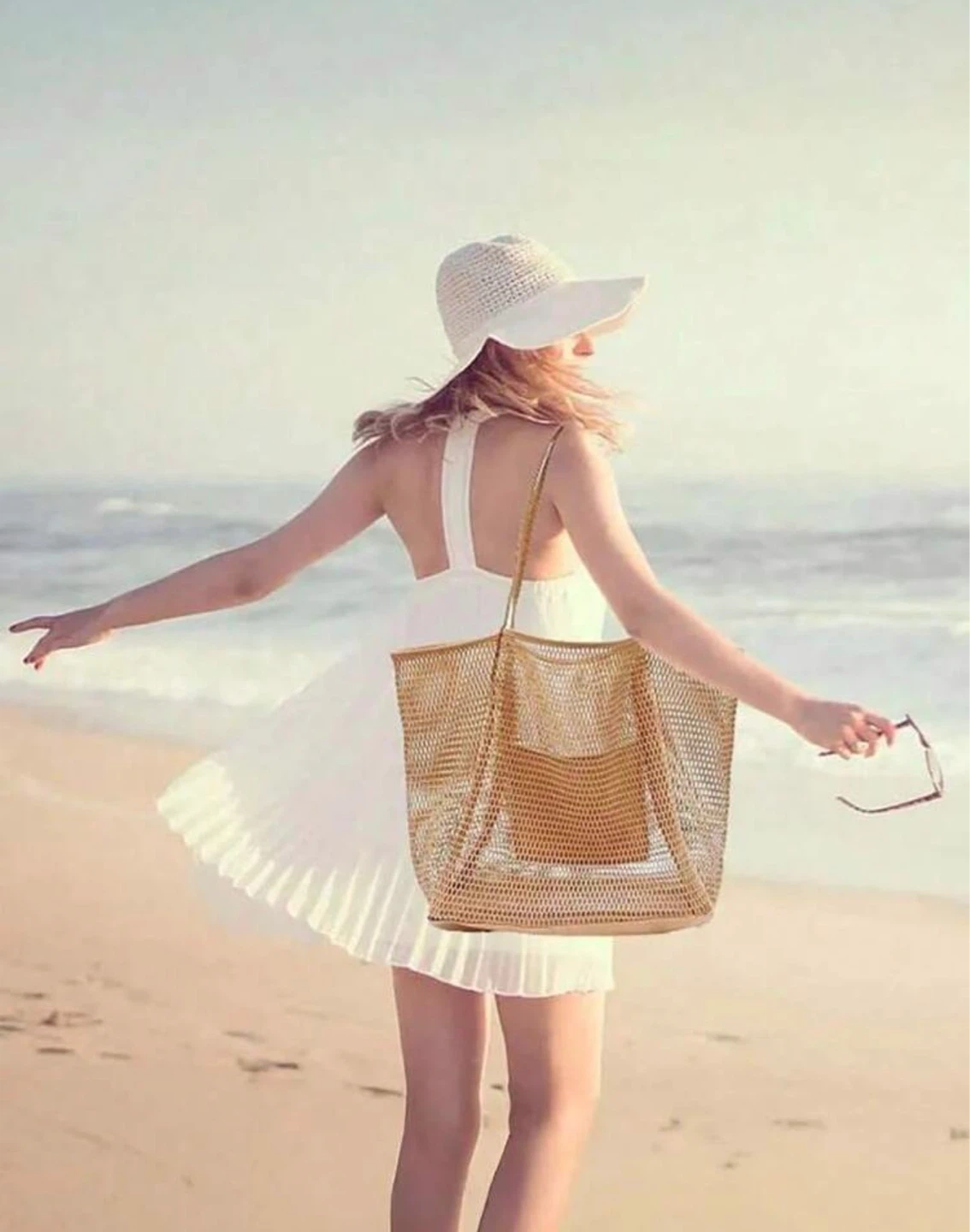 Khaki Mesh Beach Tote Bag - photo 3