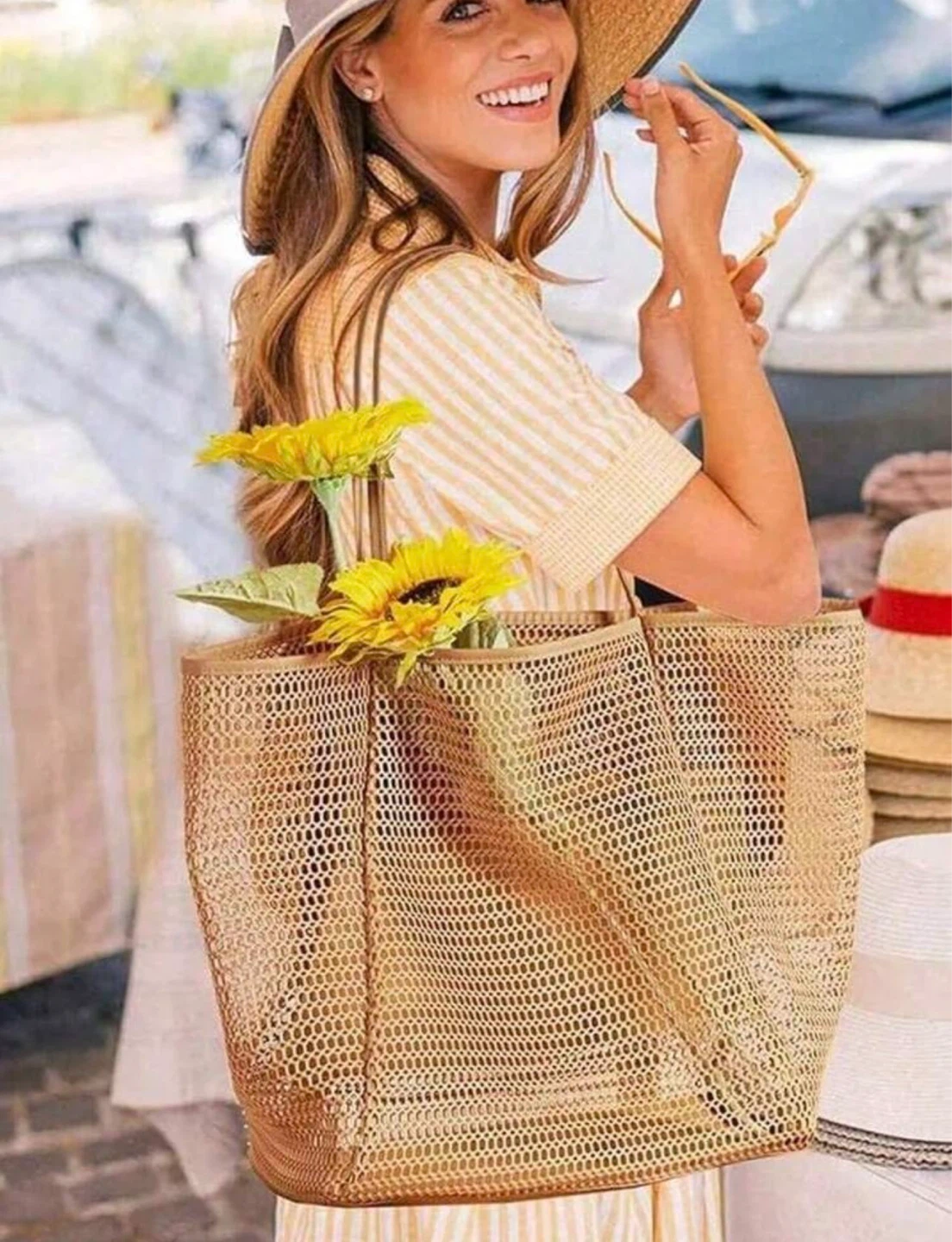 Khaki Mesh Beach Tote Bag - photo 2