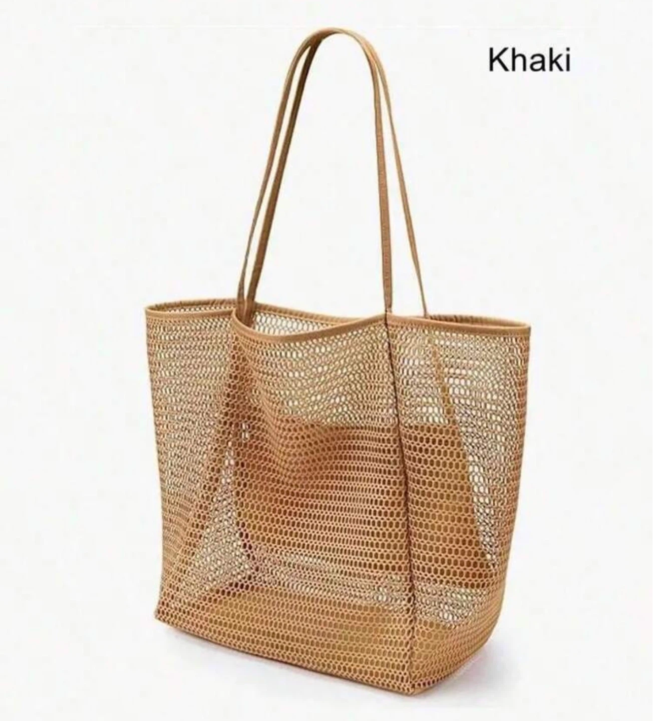 Khaki Mesh Beach Tote Bag