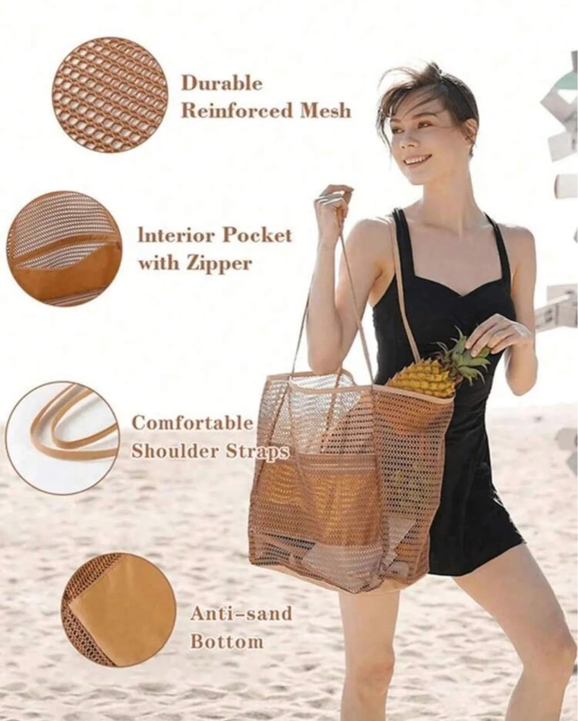 Khaki Mesh Beach Tote Bag - photo 5