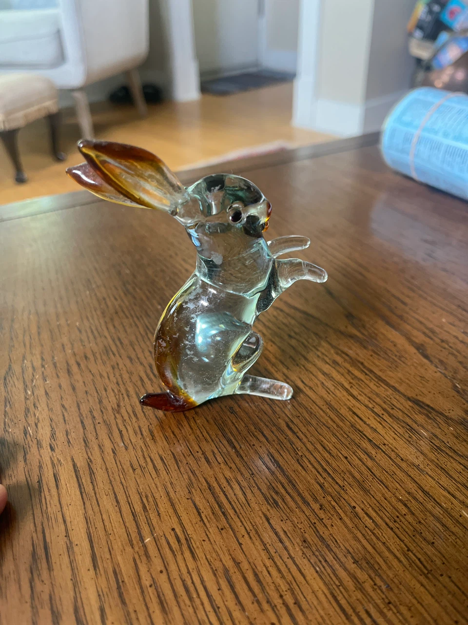 Lauscha Crystal Glass Amber Accents Rabbit Figurines 3” - photo 2