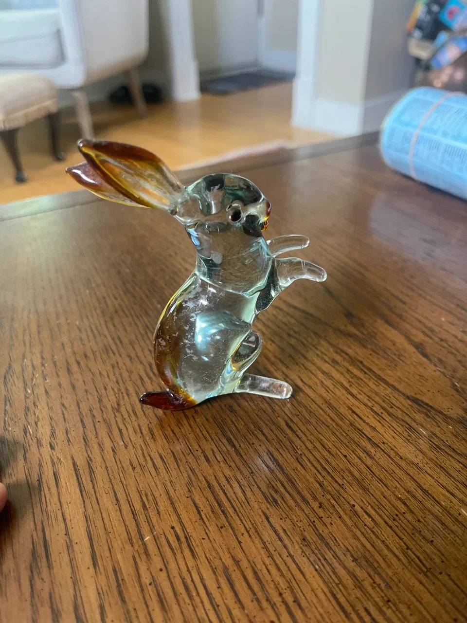 Lauscha Crystal Glass Amber Accents Rabbit Figurines 3” - photo 2