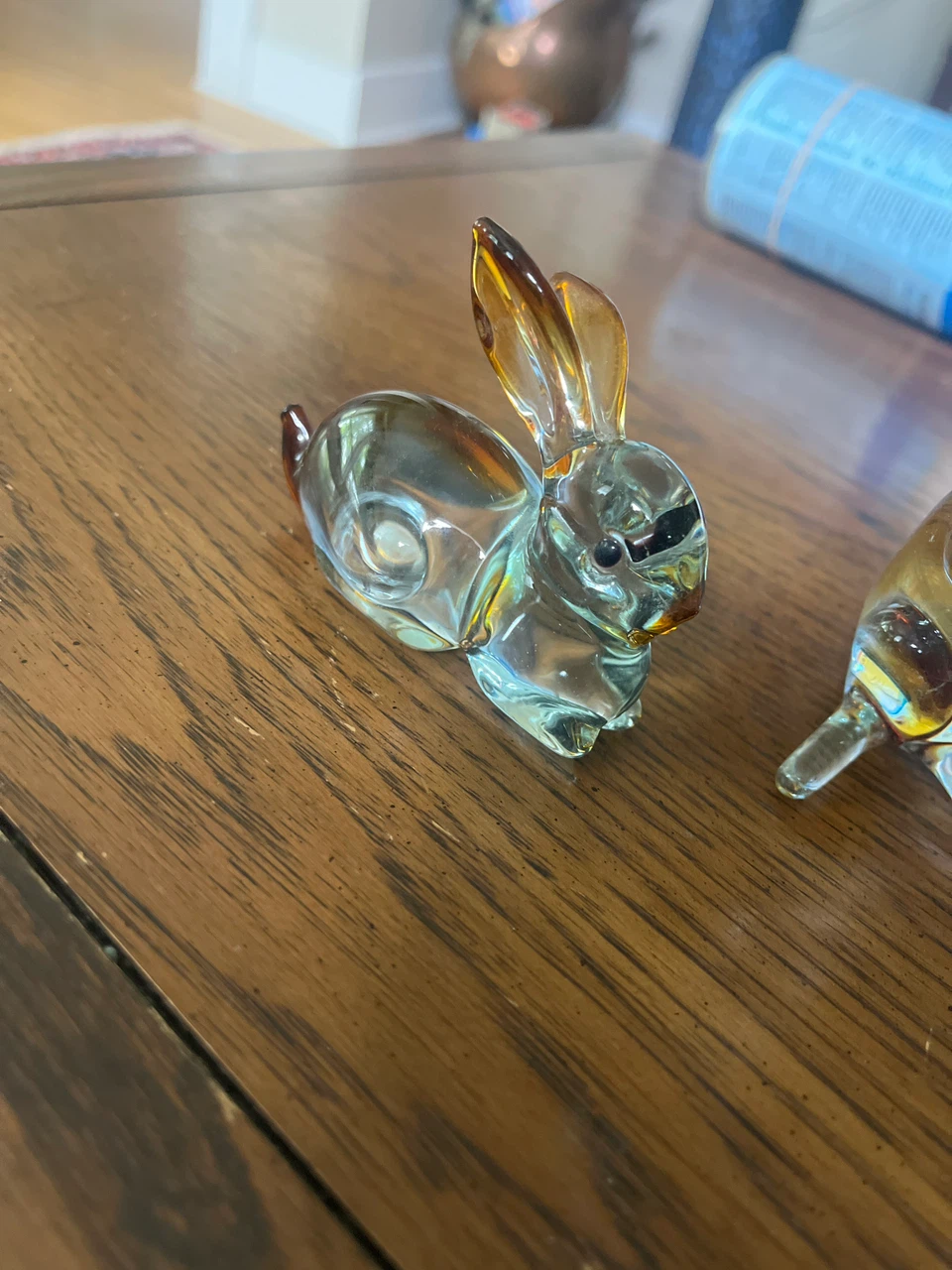 Lauscha Crystal Glass Amber Accents Rabbit Figurines 3” - photo 3