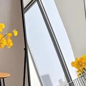Arched Floor Mirror with Black Metal Frame