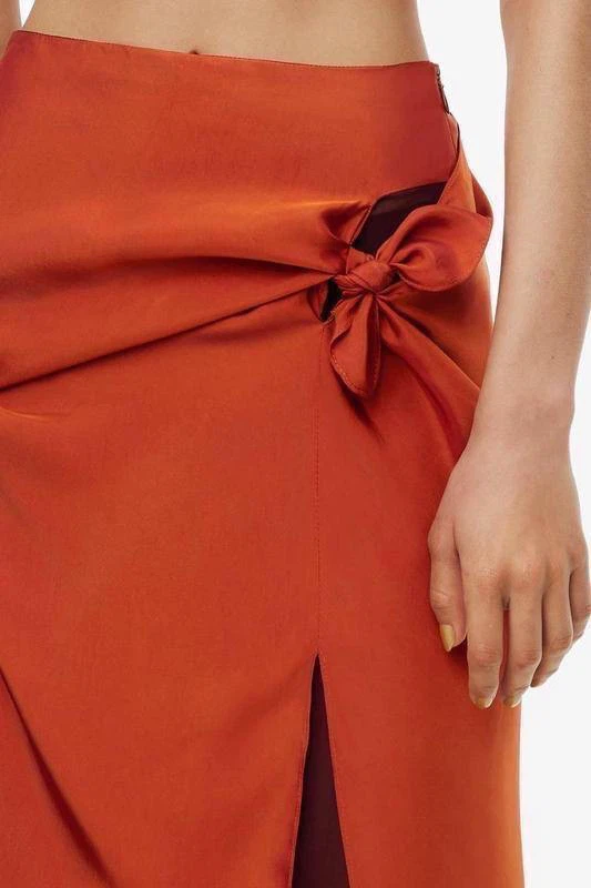 ZARA Limited Collection Orange Viscose Midi Skirt – Size M - photo 5